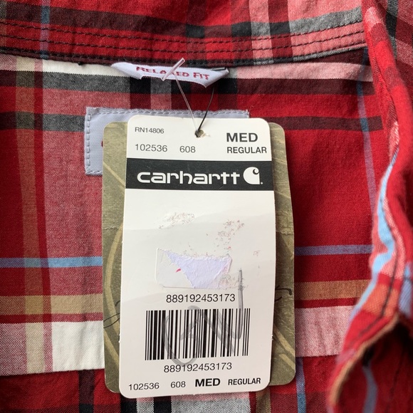 Carhartt Shirt Mens Medium M Relaxed Fit Red Plaid Button Short Sleeve Work Good - Picture 4 of 4